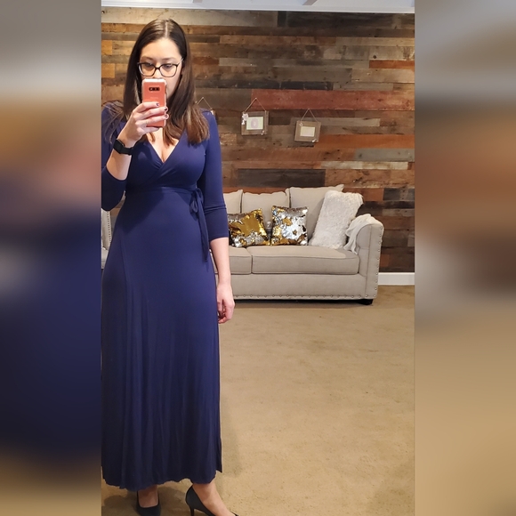 Lulu's Garden District Navy Blue Wrap Maxi Dress - Picture 3 of 3